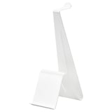 A white MÖJLIGHET stand, made of steel with epoxy coating. Its a simple, stable design meant for organizing headphones and tablets.
