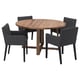 A MÖRBYLÅNGA dining set with a round wooden table and four dark grey fabric chairs, showcasing a modern and sturdy design.