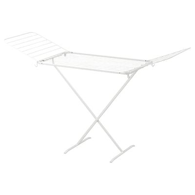MULIG white drying rack, folding, indoor/outdoor, metal, x-leg design, 4 hooks.