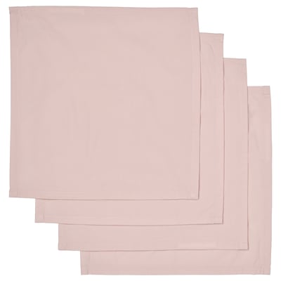 Set of four pink, square, reversible cotton napkins.