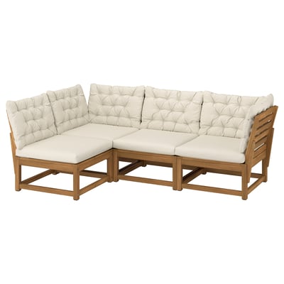 NÄMMARÖ Modular corner sofa, 3-seat, outdoor light brown stained/Kuddarna light grey-beige