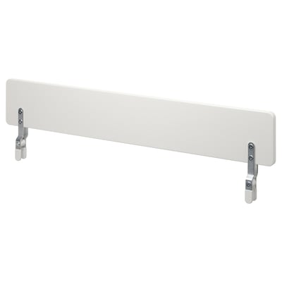 A white NATTAPA bed guardrail with metallic brackets. Its designed to prevent children from falling out of bed.