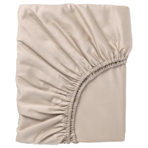 A beige NATTJASMIN fitted sheet, made from a blend of cotton and lyocell, designed for mattresses up to 26 cm thick with elastic edging.