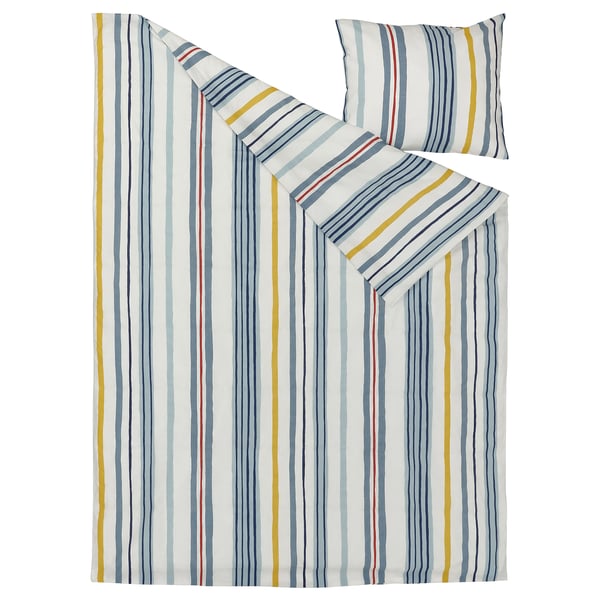 Multi-colored striped bedding set, cotton rectangle.
