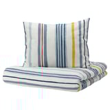NATTSLÄNDA striped duvet cover, blue, yellow, red. Soft cotton, rectangular, striped pattern.