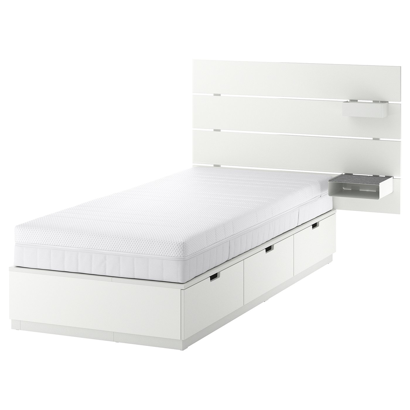 NORDLI bed frame with storage and mattress, with headboard white/Åkrehamn firm, 90x200 cm IKEA