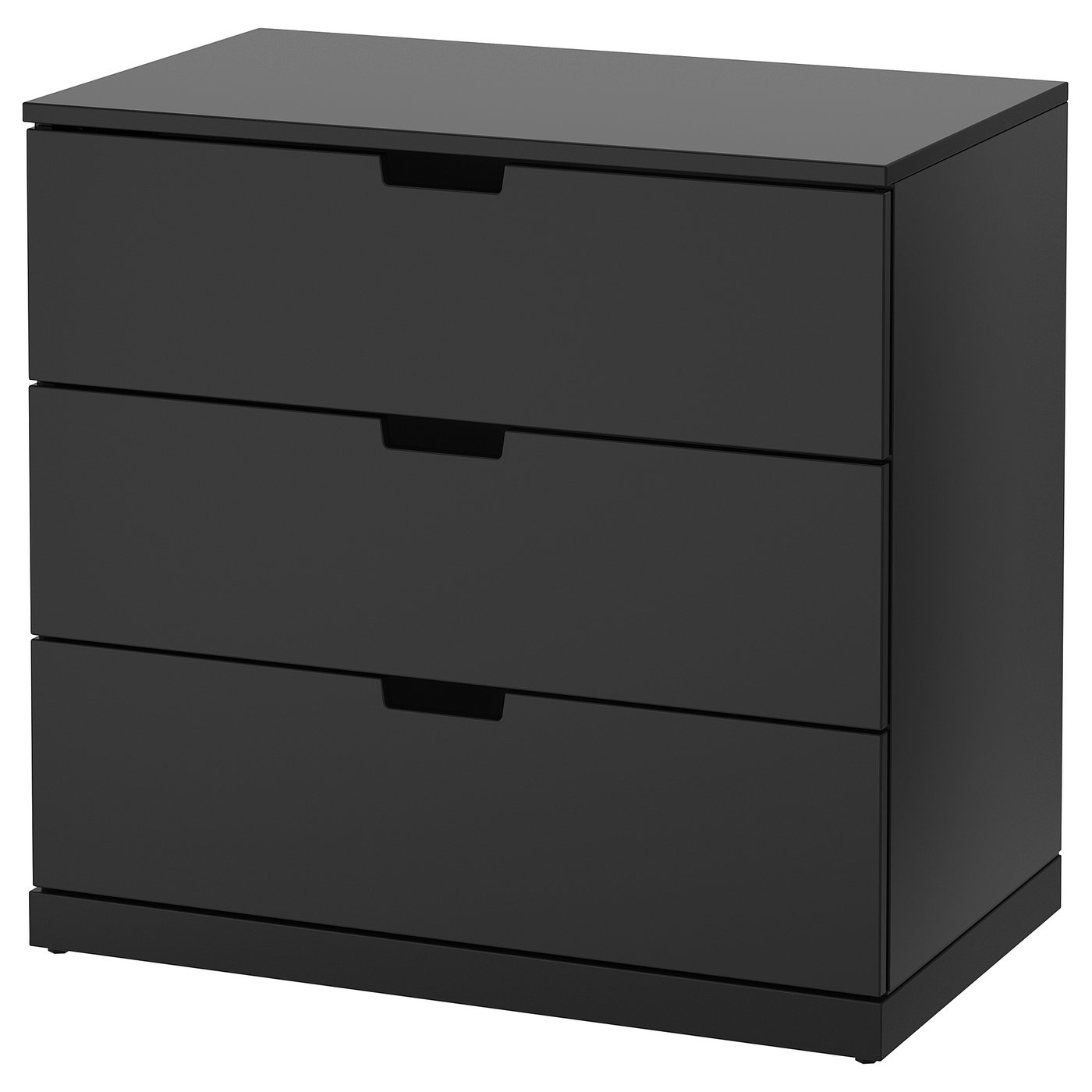 NORDLI black chest of 3 drawers. Modern design, smooth runners, wall-attachable.