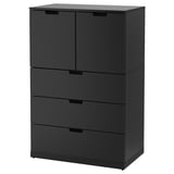Modern black NORDLI chest with six drawers. Sleek, rectangular design in particleboard and acrylic paint, ideal for contemporary spaces.