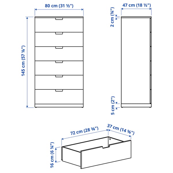 Illustration with measurements for the product: NORDLI.