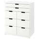 Ikea NORDLI white 8-drawer chest. Modern, square-shaped, with black handles.