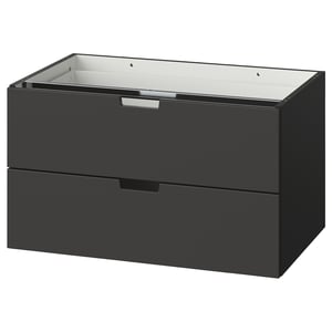 An ikea NORDLI black two-drawer chest with a sleek, modern design, made of acrylic paint and fiberboard.