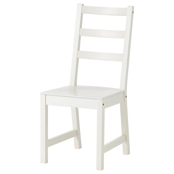 NORDVIKEN white wooden chair, square seat, ladder-back design, sturdy construction.