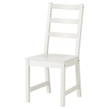 NORDVIKEN white wooden chair, square seat, ladder-back design, sturdy construction.