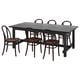 Black wooden 6-seat dining set with curved back chairs.