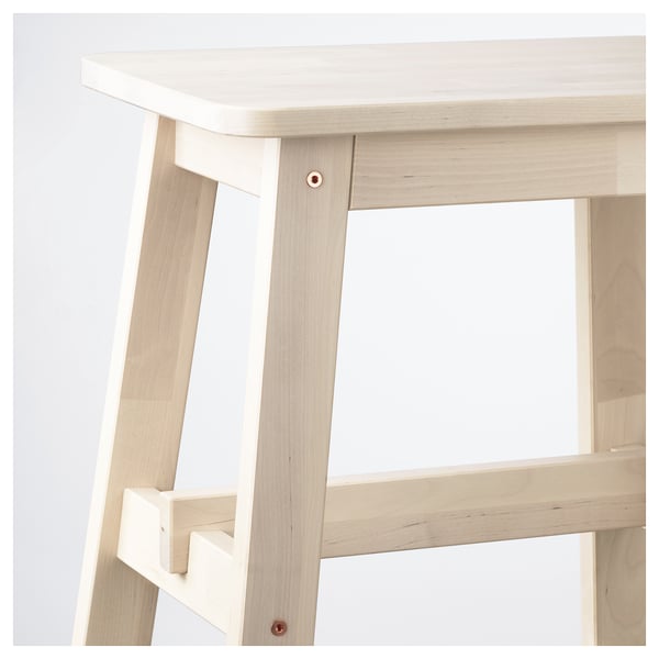 A sturdy light wooden stool with clean lines; crafted from solid birch, suitable for daily use.