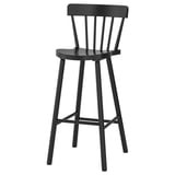 Black NORRARYD bar stool, sleek modern design with curved seat and high back.