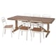 Rustic wooden outdoor dining set with 6 white chairs.
