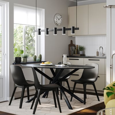 NORRMJÖLE / ODGER Table and 4 chairs, marble effect black/anthracite, 170x97 cm