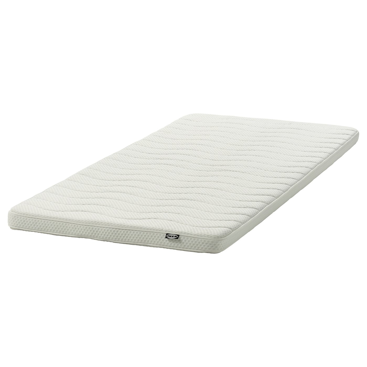 Ikea NORRSELE white mattress pad, rectangular, plush foam, washable cover, soft.