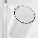 Modern hanging lamp with sleek, white finish and adjustable arm.