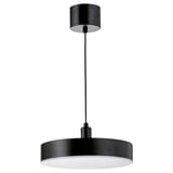 A NYMÅNE black pendant lamp with a circular design and a dimmable led light source.