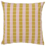 OMMJÄNGE pillow: pink & mustard stripes, cotton, square, embroidered stripes.
