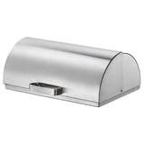 Silver ORDNING bread box with handle and seal for freshness.