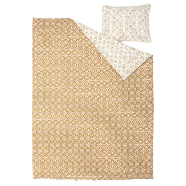 ORMÄNGSFLY duvet set, beige, cotton/viscose, floral pattern, reversible, soft.