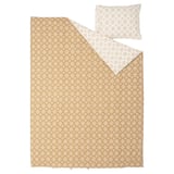 ORMÄNGSFLY duvet set, beige, cotton/viscose, floral pattern, reversible, soft.