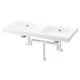 Option: White double sink, sleek ceramic design, with visible pipe drainage.
