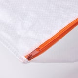 A white shoe bag with an orange zipper, showcasing quality fabric and durable zipper design.