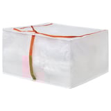 A white PÄRKLA storage bag with orange zipper and handles, square in shape, made from recycled materials.