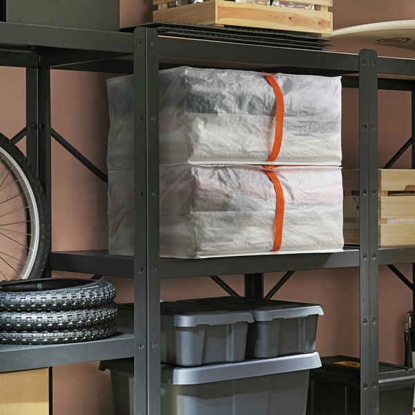PÄRKLA storage case, white/orange, semi-transparent, folded square, fits shelves, eco-friendly materials.