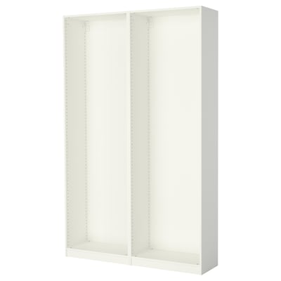 A white ikea PAX wardrobe frame. Its square-shaped, made of particleboard, and a minimalist design for easy assembly and customization.