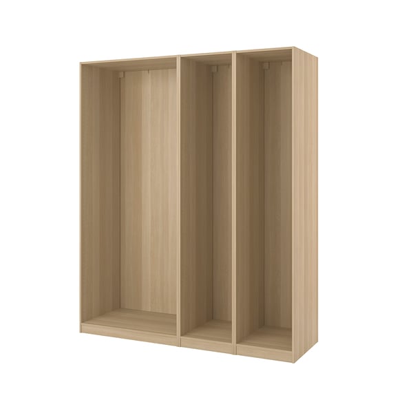 PAX wardrobe frame, light oak, rectangular, open compartments.