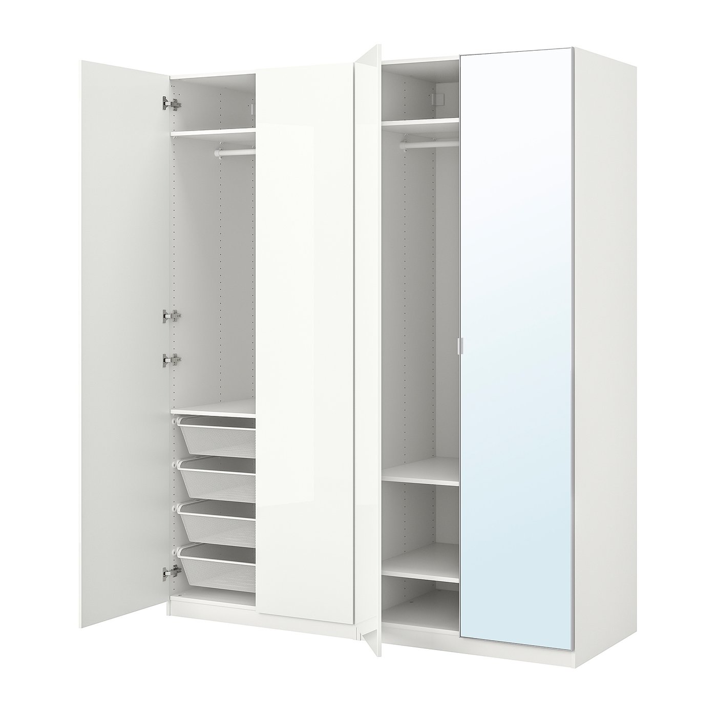 PAX / FARDAL/ÅHEIM wardrobe combination, highgloss white/mirror glass