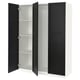 PAX wardrobe: black and white, tall with mirror doors, adjustable shelves.