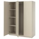 An open ikea PAX wardrobe in beige with three shelves.