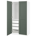 Green & white PAX wardrobe with shelves & drawers.