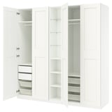 PAX / GRIMO Wardrobe combination, white white/white, 235x60x236 cm