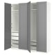 Option: Gray PAX wardrobe with open doors, showcasing shelves and drawers.