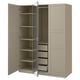 Option: Beige PAX wardrobe with open doors, showing shelves and drawers, modern minimalist.