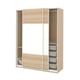 PAX wardrobe: light oak finish, sliding doors, mesh basket, soft-closing rails.