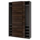 PAX wardrobe: dark wood finish, sliding doors, metal shelves, square shape.
