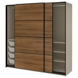 PAX / MEHAMN Wardrobe with sliding doors, grey-beige black/double sided walnut, 200x66x201 cm