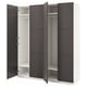PAX wardrobe: modern black and white, tall, rectangular, multi-door storage unit with sliding doors for minimalist design and efficient space use.