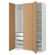 Option: A white PAX wardrobe with wooden doors open, revealing shelves and drawers.
