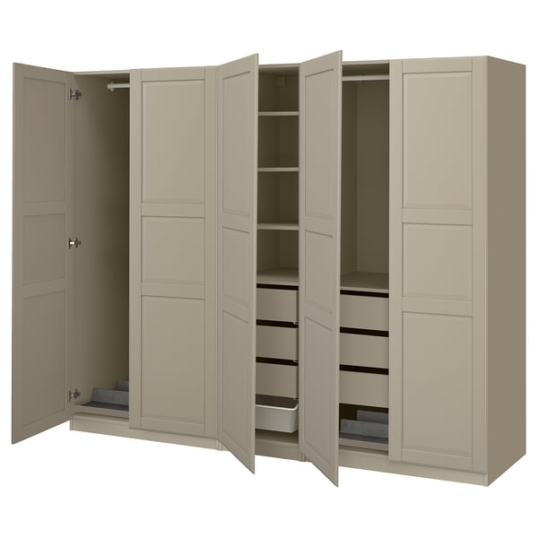 PAX / TYSSEDAL Wardrobe combination, grey-beige/grey-beige, 250x58x201 cm