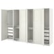 Option: A white IKEA PAX wardrobe with open doors, showcasing adjustable shelves and drawers.