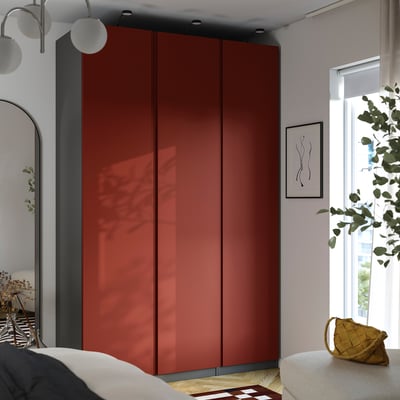 PAX / VIKANES Wardrobe combination, dark grey/red-brown, 150x60x236 cm
